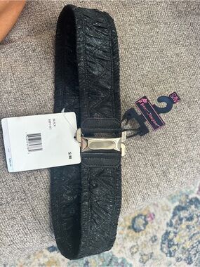 Betsey Johnson Black Elastic Statement Waist Belt with Silver Buckle